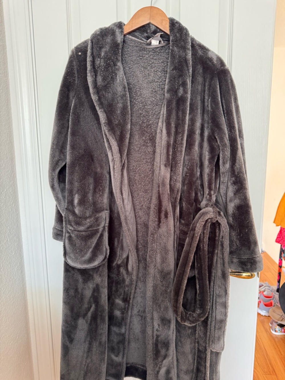 stars above Plush Gray Teddy Coat with Self-Tie Belt